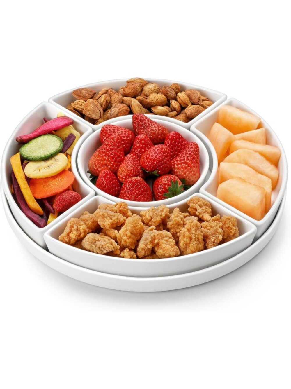 Elegant Divided Serving Tray for Appetizers, Chips & Dip, Fruits, Snacks - White